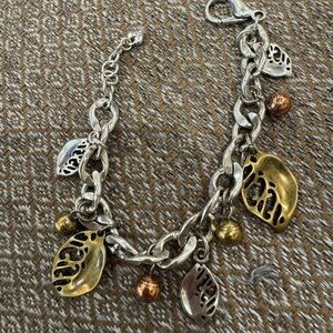 Brighton Elegant Leaf Charm Bracelet in Silver and Gold and Bronze